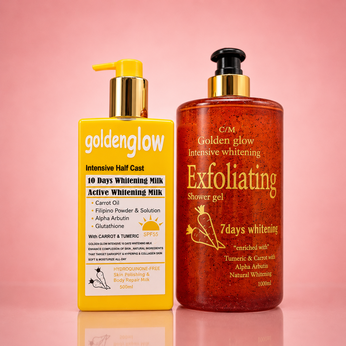 Lait corporelle intensive Golden Glow 500 ml + gel douche carotte et curcuma 1 000 ml